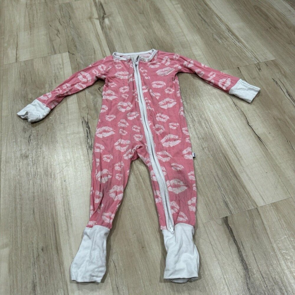 Little Sleepies Pink Lip Print Footed Pajamas